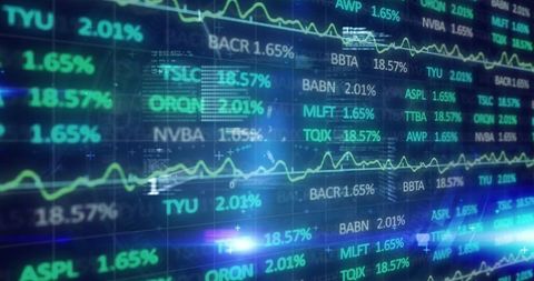 Futuristic Trading Desk with Luminous Stock Market Data