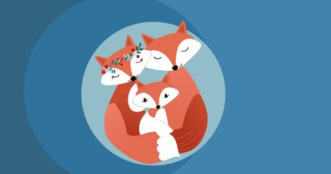 Cute Fox Family Embracing on Blue Background: Love and Togetherness - Download Free Stock Images Pikwizard.com