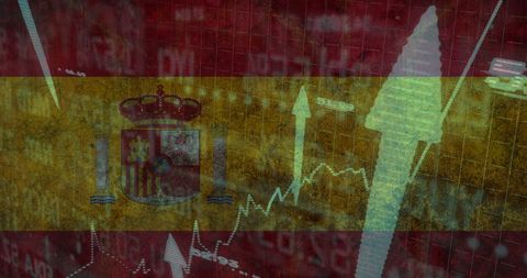 Spanish Flag with Data Overlay Symbolizing Economic Growth - Download Free Stock Images Pikwizard.com
