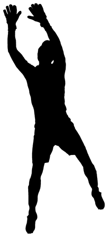 Silhouette of goalkeeper in dynamic action on transparent background