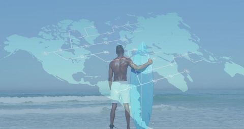 Global Surfing Adventure Concept with World Map Overlay