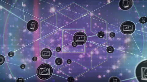 Abstract Digital Network with Interconnected Geometric Shapes