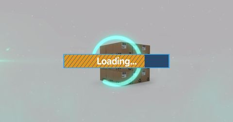 Progress bar over cardboard boxes symbolizing shipping and storage