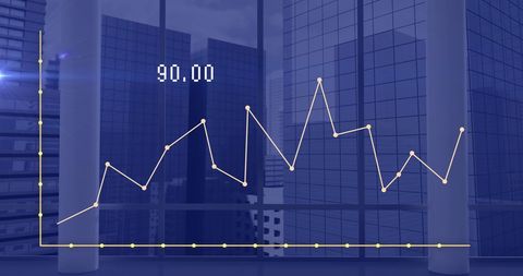 Financial Graph and Urban Skyline on Blue Background