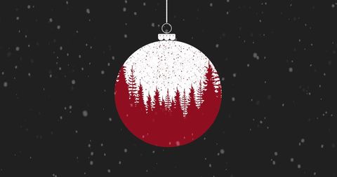 Red Holiday Bauble Over Snowy Black Background