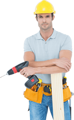 confident carpenter holding transparent wooden plank with drill machine - Download Free Stock Videos Pikwizard.com