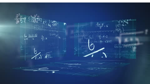 Digital Interface with Abstract Math Formulas on Blue Background