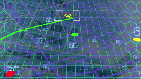 6G Network Interface Overlaid on Cityscape and Data Visualization