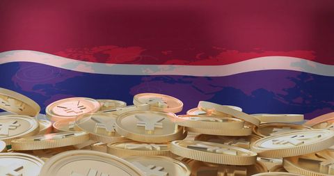 Digital Coins Over National Flag Illustrating Global Cryptocurrency