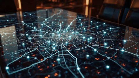 Futuristic Digital City Grid Model with Lit Node Markers
