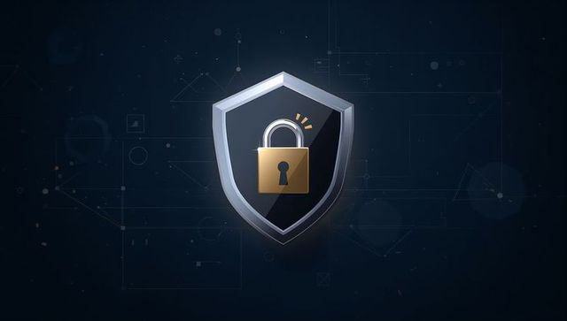 Metallic Shield with Lock Highlighting Cybersecurity Technology