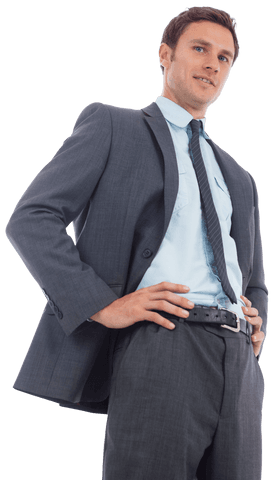 Transparent Confident Businessman Pose with Hands on Hips