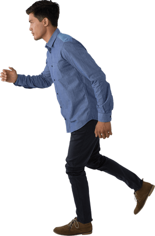 Transparent businessman running in casual attire