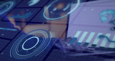 Businessman Analyzing Digital Data with Global Charts and Graphics