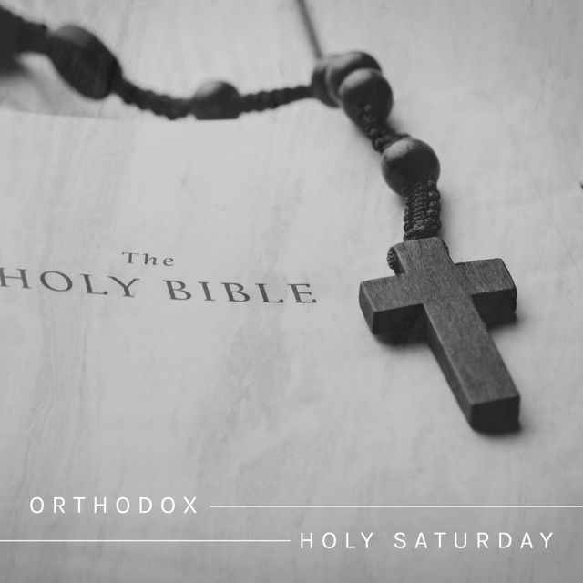 Orthodox Holy Saturday with Bible and Rosary Cross in Black and White - Download Free Stock Templates Pikwizard.com