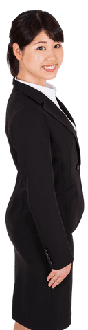Smiling Asian Woman in Business Attire on Transparent Background