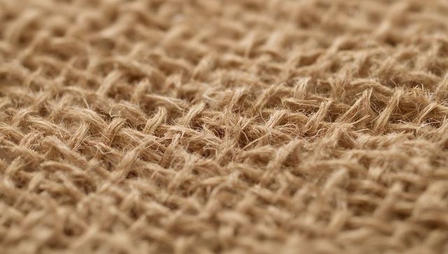 Macro burlap texture revealing coarse woven jute fibers and frayed threads