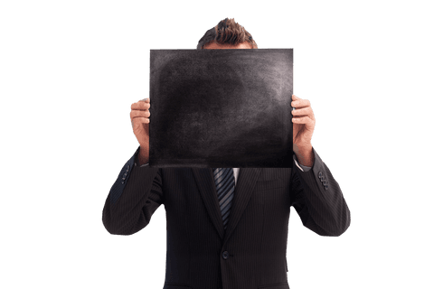 Businessman Holding Blank Chalkboard on Transparent Background