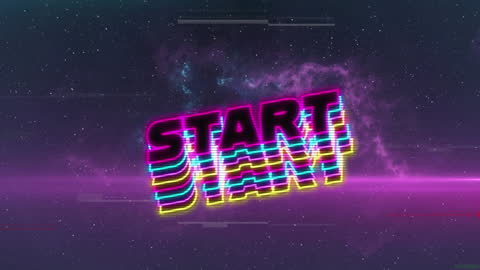 Retro Neon START Text with Space Background