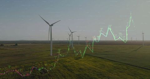 Wind Turbines and Overlaid Financial Growth Chart Highlighting Renewable Energy
