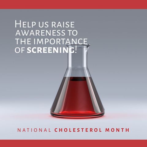 cholesterol awareness: red liquid beaker and health screening message - Download Free Stock Templates Pikwizard.com