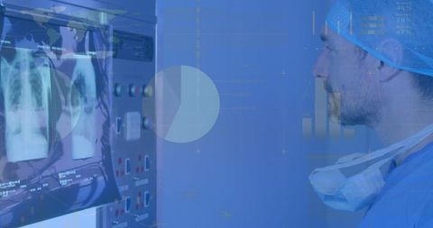 Doctor Analyzing Diagnostic X-ray with Infographic Overlay - Download Free Stock Images Pikwizard.com