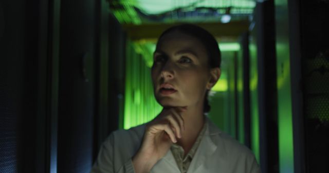 Female Scientist Contemplating in Server Room - Download Free Stock Photos Pikwizard.com