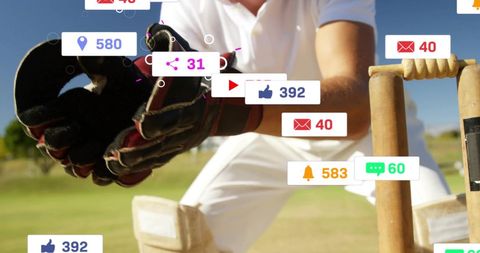 Caucasian Cricketer Engaging with Growing Social Media Interactions - Download Free Stock Images Pikwizard.com