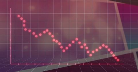 Futuristic 3d grid with downward data trend and technology elements
