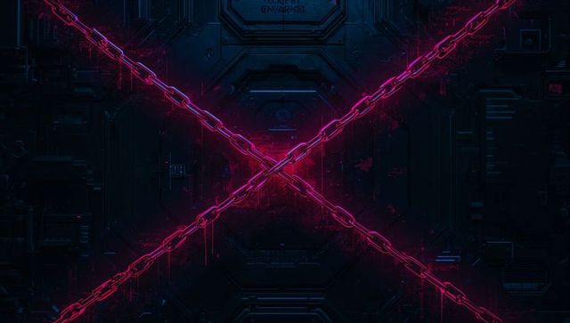 Neon pink chains across metallic vault in cyberpunk style