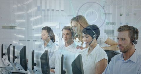 Team Collaborating with Manager in Futuristic Call Center Environment - Download Free Stock Images Pikwizard.com