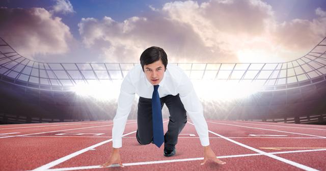 Businessman in  starting position on tracks - Download Free Stock Photos Pikwizard.com