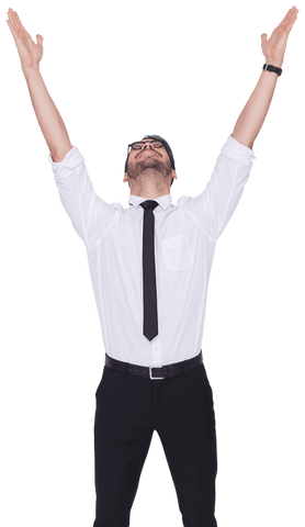 Cheerful Businessman Celebrating Success with Raised Arms - Download Free Stock Videos Pikwizard.com