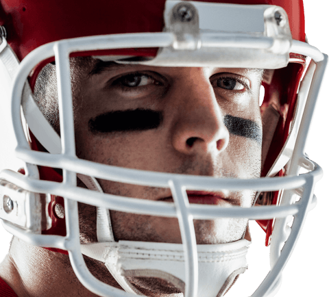 Close-up transparent football player focused determination