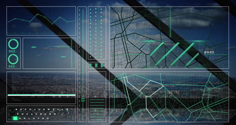 Futuristic Tech Interface Over Cityscape