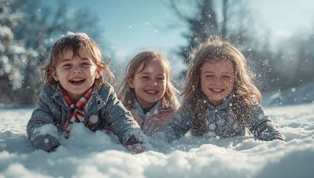 Joyful Children Playing Together in Winter Snow