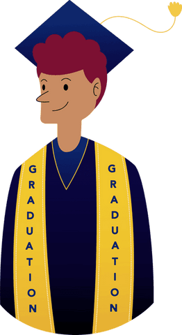 Cartoon Graduate with Cap and Stole on Transparent Background