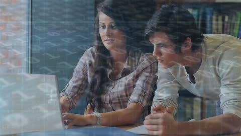 Students Engaged in Coding Project with Binary Code Overlay