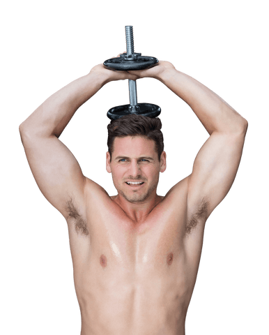 Caucasian man exercising with dumbbell on transparent background