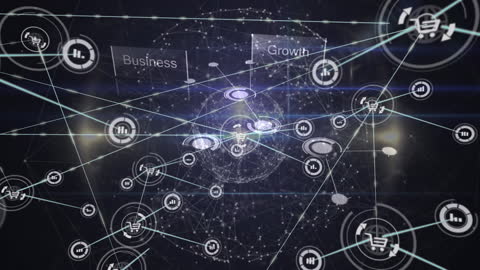 Global Business Network with Data Icons and Connections