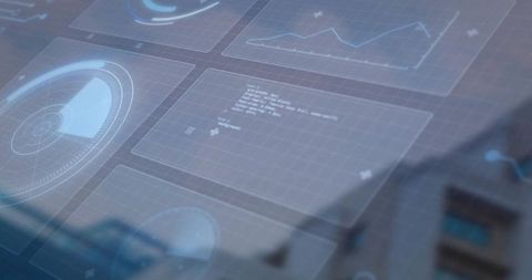 Futuristic holographic interface over urban landscape