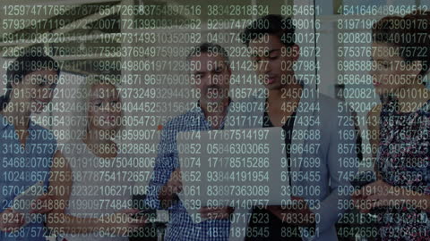 Diverse Team Collaborating with Digital Data Overlaying