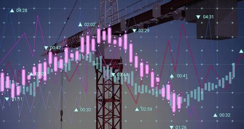 Crane and stock market graph for business growth concept