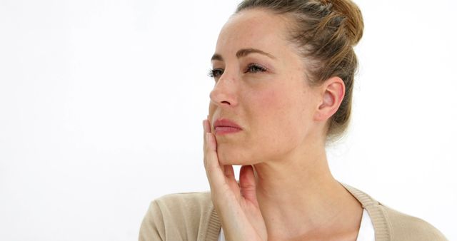 Woman with Toothache Holding Cheek - Download Free Stock Images Pikwizard.com