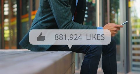 Digital media engagement concept with smartphone user in urban business setting