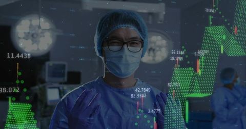 Surgeon Analyzing Medical Data in High-Tech Operating Room