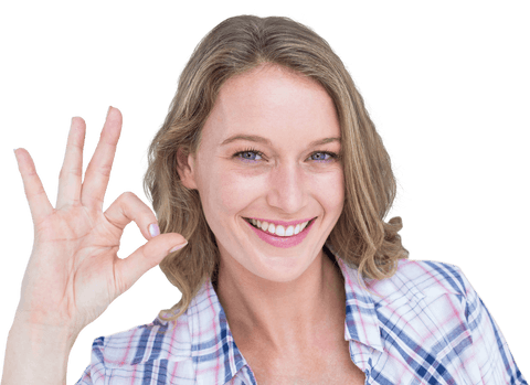 Happy Woman Making Okay Hand Gesture Over Transparent Background