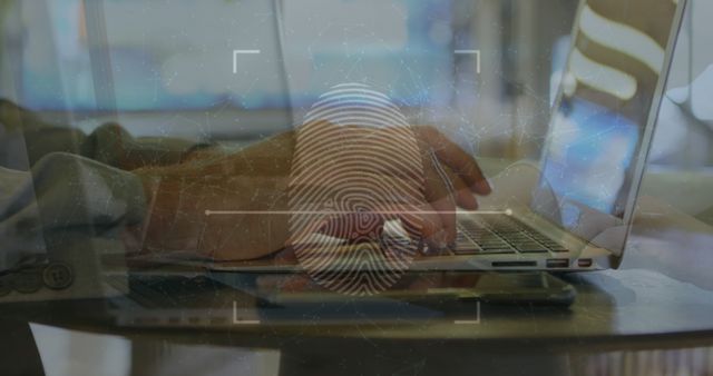 Business Professional Using Laptop with Digital Fingerprint Overlay - Download Free Stock Images Pikwizard.com