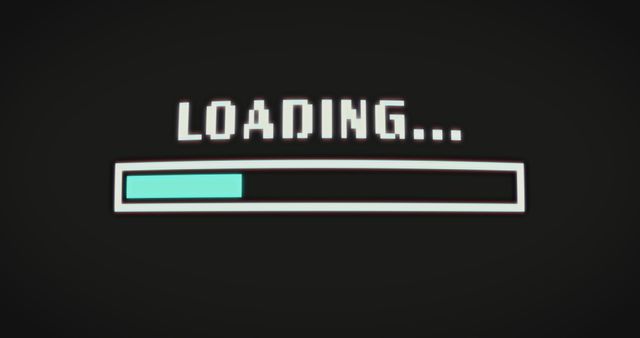 Retro-style loading screen with flickering text and progress bar evocative of vintage video games or software loading. Suitable for use in blogs or articles about retro gaming, technology, or loading processes. Ideal for highlighting a waiting phase, process completion, or software discussions.