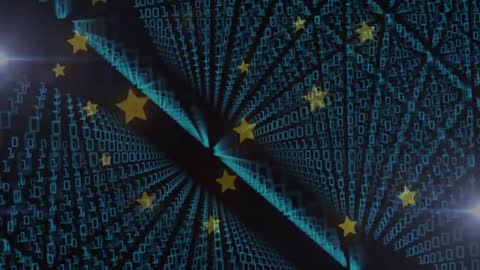 Spiraling Binary with Floating Stars, Futuristic Digital Cosmic Scene